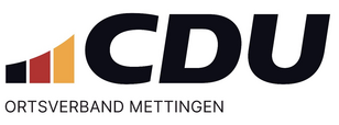 Das Logo des CDU Ortsverbands Mettingen. Drei senkrechte Balken in Schwarz-Rot-Gold.