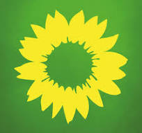 Das Logo der Grünen. Eine gelbe Blume auf grünem Hintergrund.