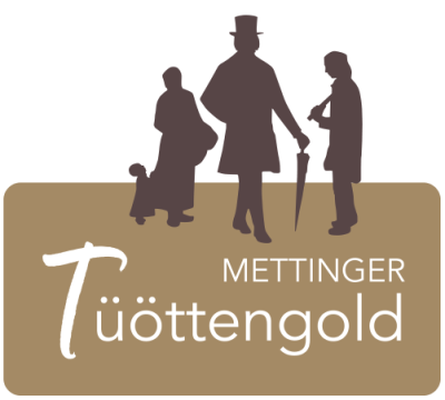 Die Siluette des Mettinger Tüötten Logo. Mit dem Schriftzug 